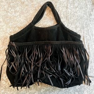 Black suede fringe purse